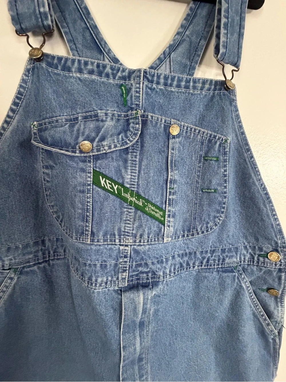 KEY IMPERIAL Bibs Overalls Men's 44x30 Denim Work Farmer Vintage Med Blue Jean